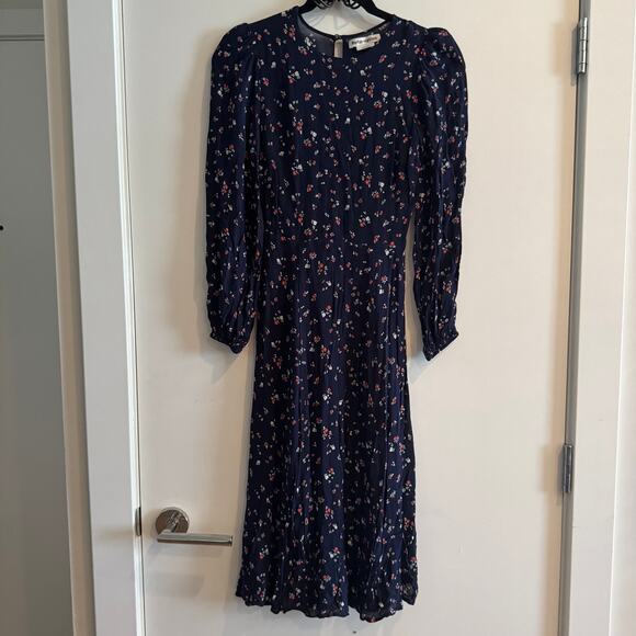 Reformation Luanne Floral Midi Dress Blue Button Zip Keyhole Long Sleeve Sz 2 - Picture 2 of 7